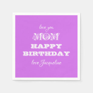 Happy Birthday Mom Chic Script Naam Elegant Papier Servet