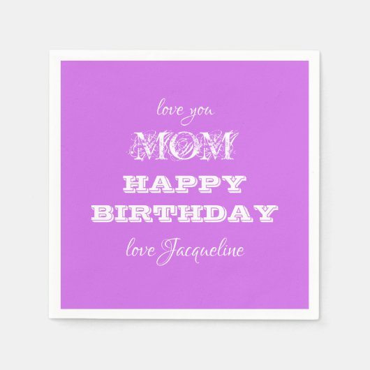 Happy Birthday Mom Chic Script Naam Elegant Papier Servet (Voorkant)