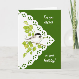 Happy Birthday Mom Chickadee, Bird & Lace Kaart