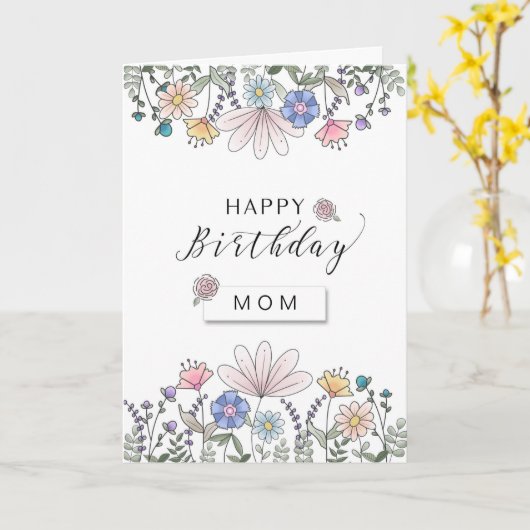 Happy Birthday MOM met Waterverf Flowers Kaart (Gele Bloem)