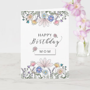 Happy Birthday MOM met Waterverf Flowers Kaart