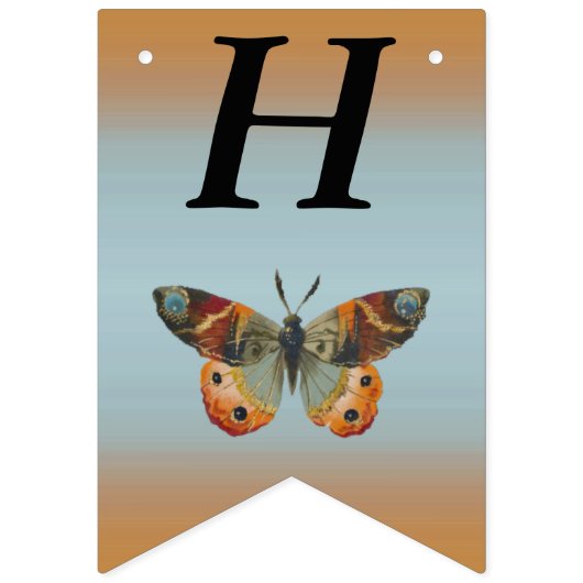 Happy Birthday Monarch Butterfly Blues Sinaasappel Vlaggetjes (Eerste vlag)