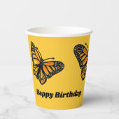Happy Birthday Monarch Butterfly Waterverf Papieren Bekers (Voorkant)