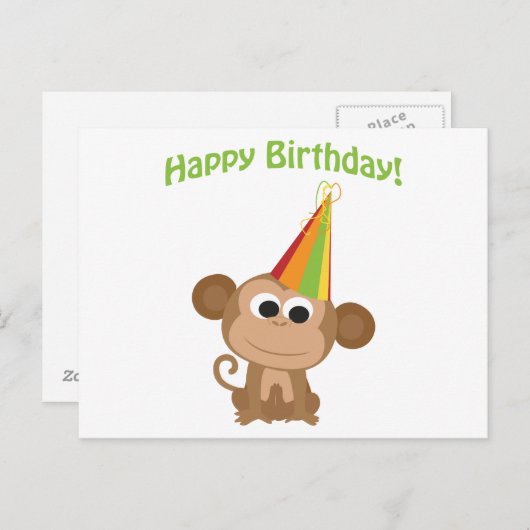 Happy Birthday Monkey Briefkaart (Voorkant / Achterkant)