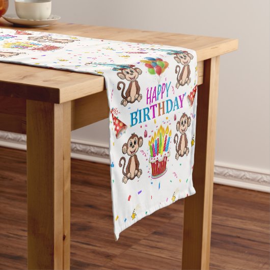 Happy Birthday Monkey Cupcake Table Runner Korte Tafelloper (Voorbeeld)
