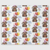 Happy Birthday Monkey en Balloons Party Cadeaupapier (Vlak)