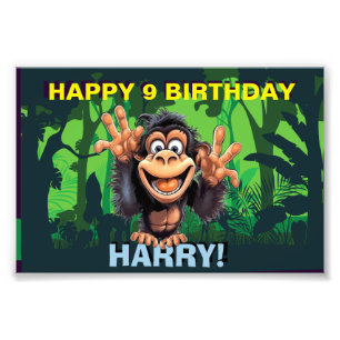 HAPPY BIRTHDAY MONKEY KINDER FOTO AFDRUK
