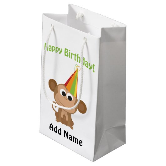 Happy Birthday Monkey Klein Cadeauzakje (Achterkant Gekanteld)