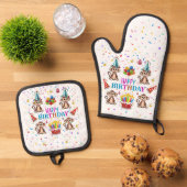 Happy Birthday Monkey Oven Mitt and Pot Holder Ovenwant & Pannenlap Set (Top down)