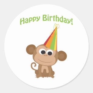 Happy Birthday Monkey Ronde Sticker