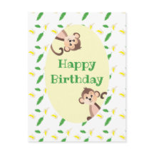 Happy Birthday Monkey Tropical Leaf Banana Peels