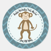 Happy Birthday Monkey Zoo Dieren Ronde Sticker (Voorkant)