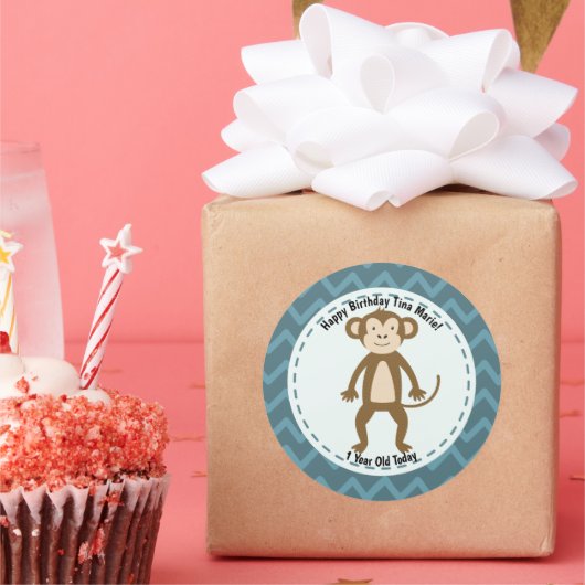 Happy Birthday Monkey Zoo Dieren Ronde Sticker (Feest)