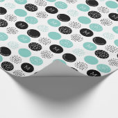 Happy Birthday Monogram Circles Aqua Stippen Wrap Cadeaupapier (Hoek)