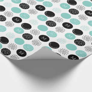 Happy Birthday Monogram Circles Aqua Stippen Wrap Cadeaupapier