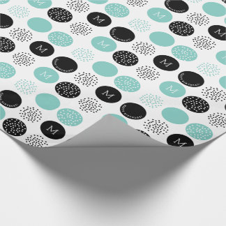 Happy Birthday Monogram Circles Aqua Stippen Wrap Cadeaupapier