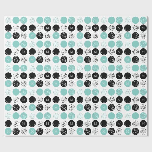 Happy Birthday Monogram Circles Aqua Stippen Wrap Cadeaupapier (Vlak)