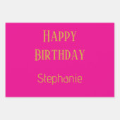 Happy Birthday Monogram Naam Hot Pink Gold Schatti Inpakpapier Vel (Voorkant 3)