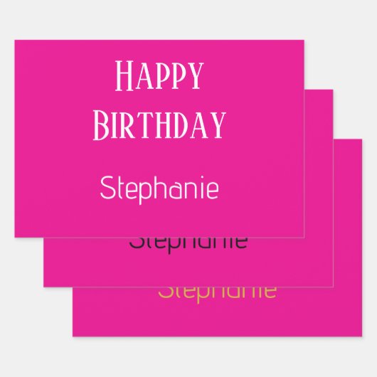 Happy Birthday Monogram Naam Hot Pink Gold Schatti Inpakpapier Vel (Set)