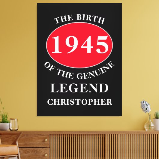 Happy Birthday Monogram Naam toevoegen Jaar Rood Z Canvas Afdruk (Insitu (Woonkamer))