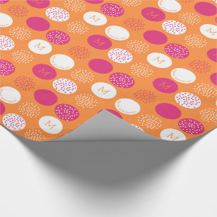 Happy Birthday Monogram Roze Oranje Omslag Cadeaupapier