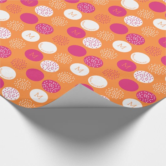 Happy Birthday Monogram Roze Oranje Omslag Cadeaupapier (Hoek)