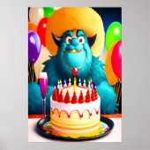 Happy Birthday, monster, gebak ballon | AI Art. Poster (Voorkant)