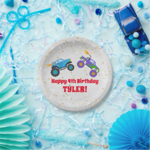 Happy Birthday, Monster Trucks, Child's Name & Age Papieren Bordje