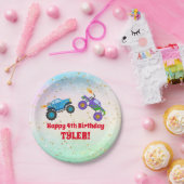 Happy Birthday, Monster Trucks, Child's Name & Age Papieren Bordje (Feest)