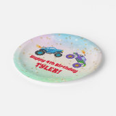 Happy Birthday, Monster Trucks, Child's Name & Age Papieren Bordje (Gekanteld)