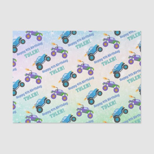 Happy Birthday, Monster Trucks, DIY Naam & leeftij Tissuepapier (Voorkant)