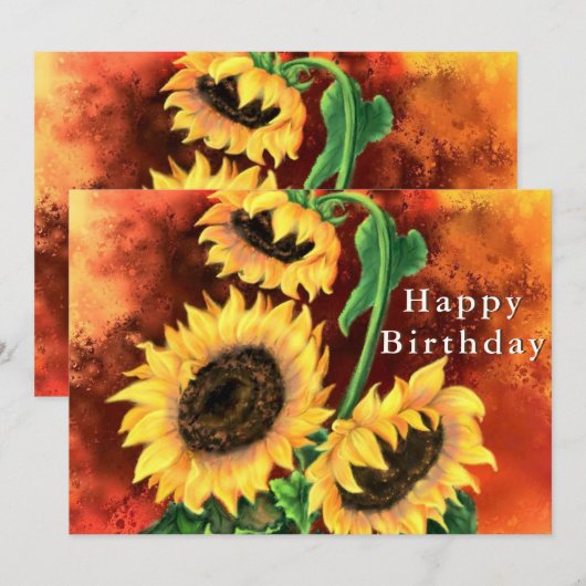 Happy Birthday - Mooie drie zonnebloemen - (Voorkant / Achterkant)