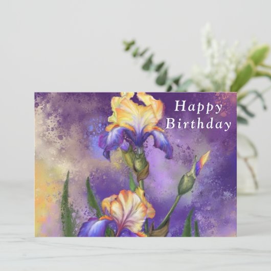 Happy Birthday - Mooie Iris Flowers (Staand voorkant)