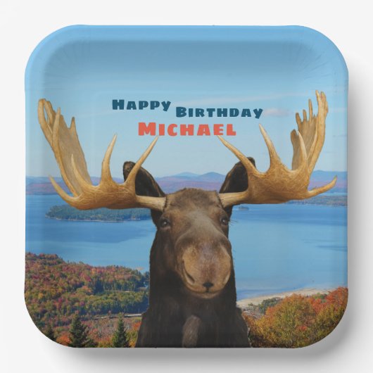 Happy Birthday Moose Wildlife Papieren Bordje (Voorkant)