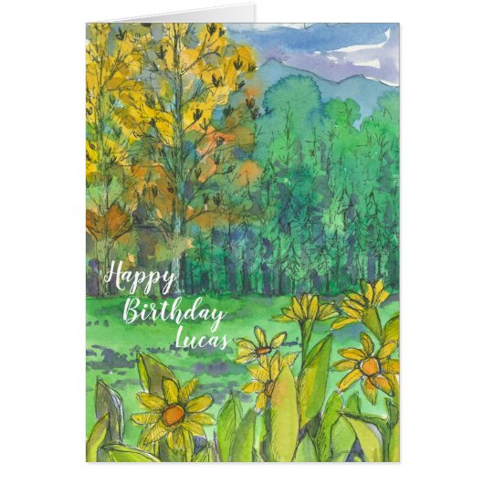 Happy Birthday Mountain Meadow Custom Name (Voorkant)