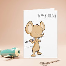 Happy Birthday Mouse die de Flute Musician speelt