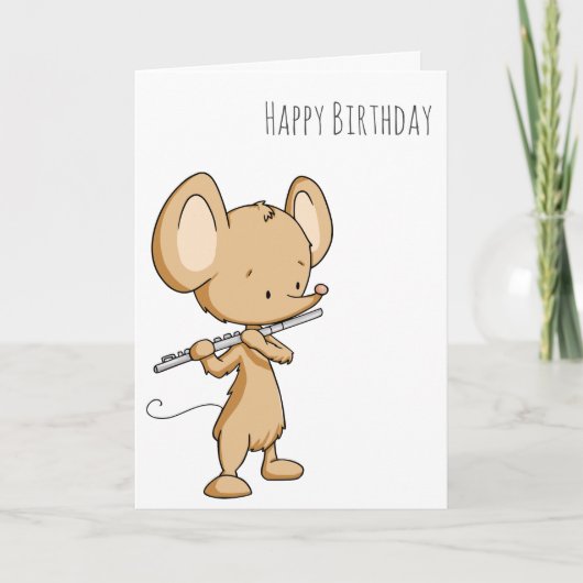 Happy Birthday Mouse die de Flute Musician speelt Kaart (Voorkant)