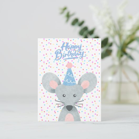 Happy Birthday Mouse Party Pet Confetti Festive Briefkaart (Staand voorkant)