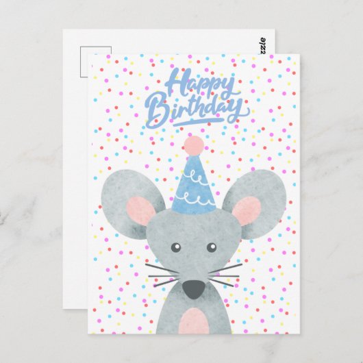 Happy Birthday Mouse Party Pet Confetti Festive Briefkaart (Voorkant / Achterkant)