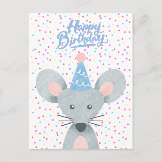 Happy Birthday Mouse Party Pet Confetti Festive Briefkaart (Voorkant)
