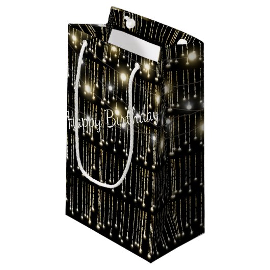 Happy Birthday mouszing lights op black Klein Cadeauzakje (Voorkant Gekanteld)