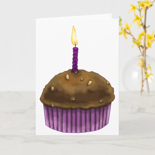 Happy Birthday Muffin Kaart (Gele Bloem)