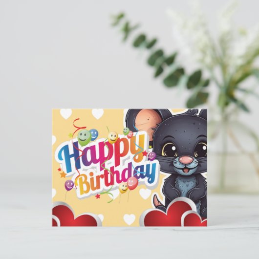 Happy birthday! muis briefkaart (Staand voorkant)