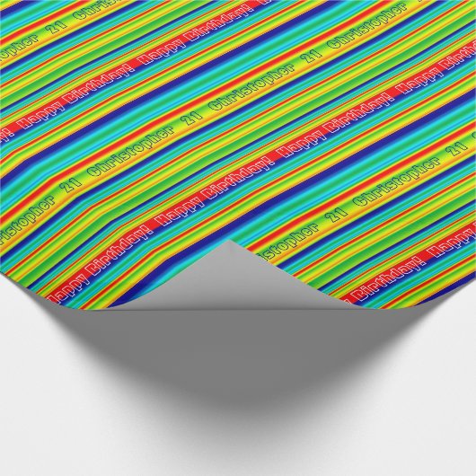 Happy Birthday Multi-Colored Stripes Monogram Cadeaupapier (Hoek)