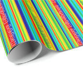 Happy Birthday Multi-Colored Stripes Monogram Cadeaupapier (Rol Hoek)