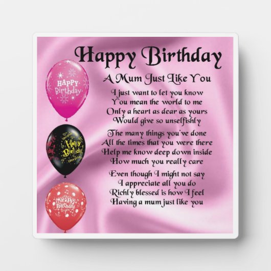 Happy Birthday Mum Poem Plaque Fotoplaat (Voorkant)