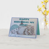 Happy Birthday My Love Cute Cat Art Greetcard Kaart (Gele Bloem)