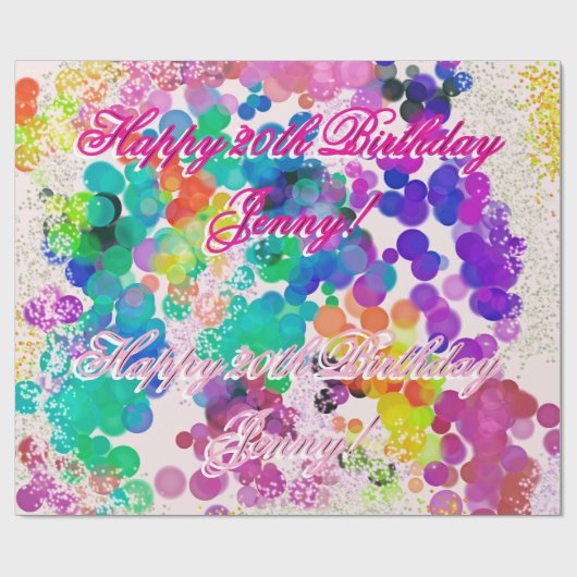 Happy Birthday Naam Multicolor Abstract Bokeh Cadeaupapier (Vlak)
