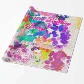 Happy Birthday Naam Multicolor Abstract Bokeh Cadeaupapier (Uitgerold)