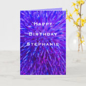 Happy Birthday, naam, Paarse Abstracte groet Kaart (Gele Bloem)